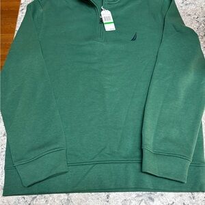 Nautica Men’s Dark Green Half-Zip Pullover with Embroidered Logo